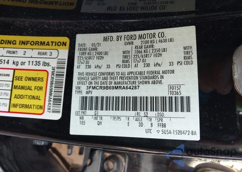 2021 Ford Bronco Sport Big Bend from USA, damaged, VIN 3FMCR9B69MRA64287